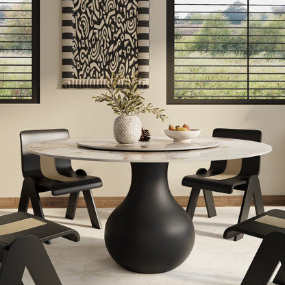 Ownkoti Black Modern Round Dining Table WIth Vase-shaped Pedestal Base For 4/6/8 Person
