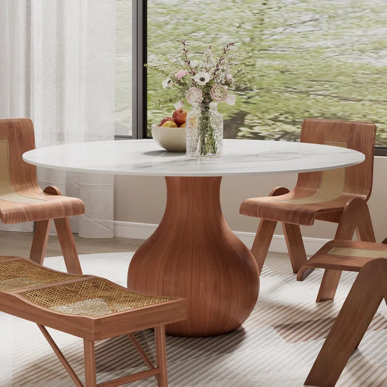 Ownkoti Farmhouse Round Dining Table With Vase-shaped Pedestal For 4-8 People