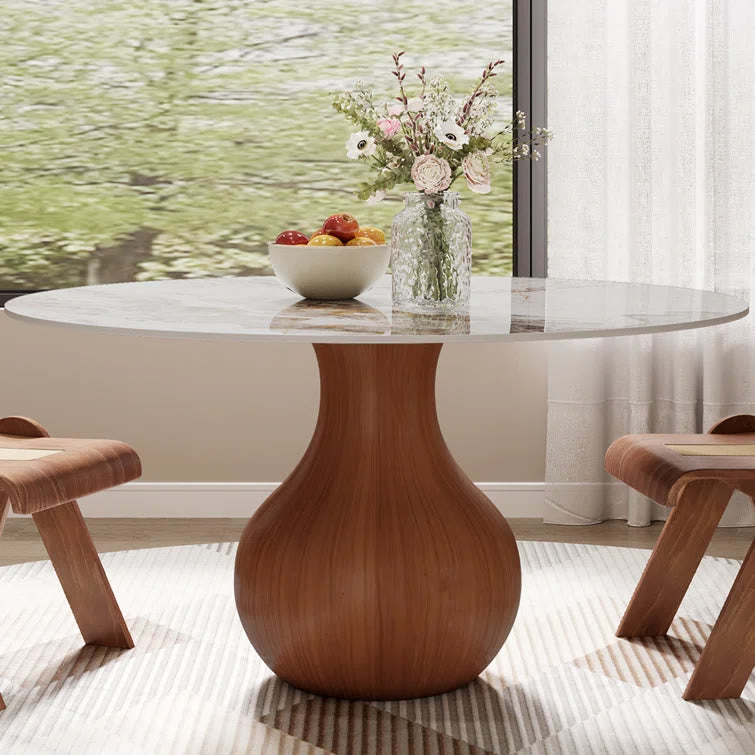 Ownkoti Farmhouse Round Dining Table With Vase-shaped Pedestal For 4-8 People