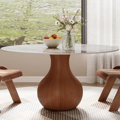 Ownkoti Farmhouse Round Dining Table With Vase-shaped Pedestal For 4-8 People