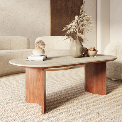 Ownkoti Slate Oval Walnut Coffee Table - image 3