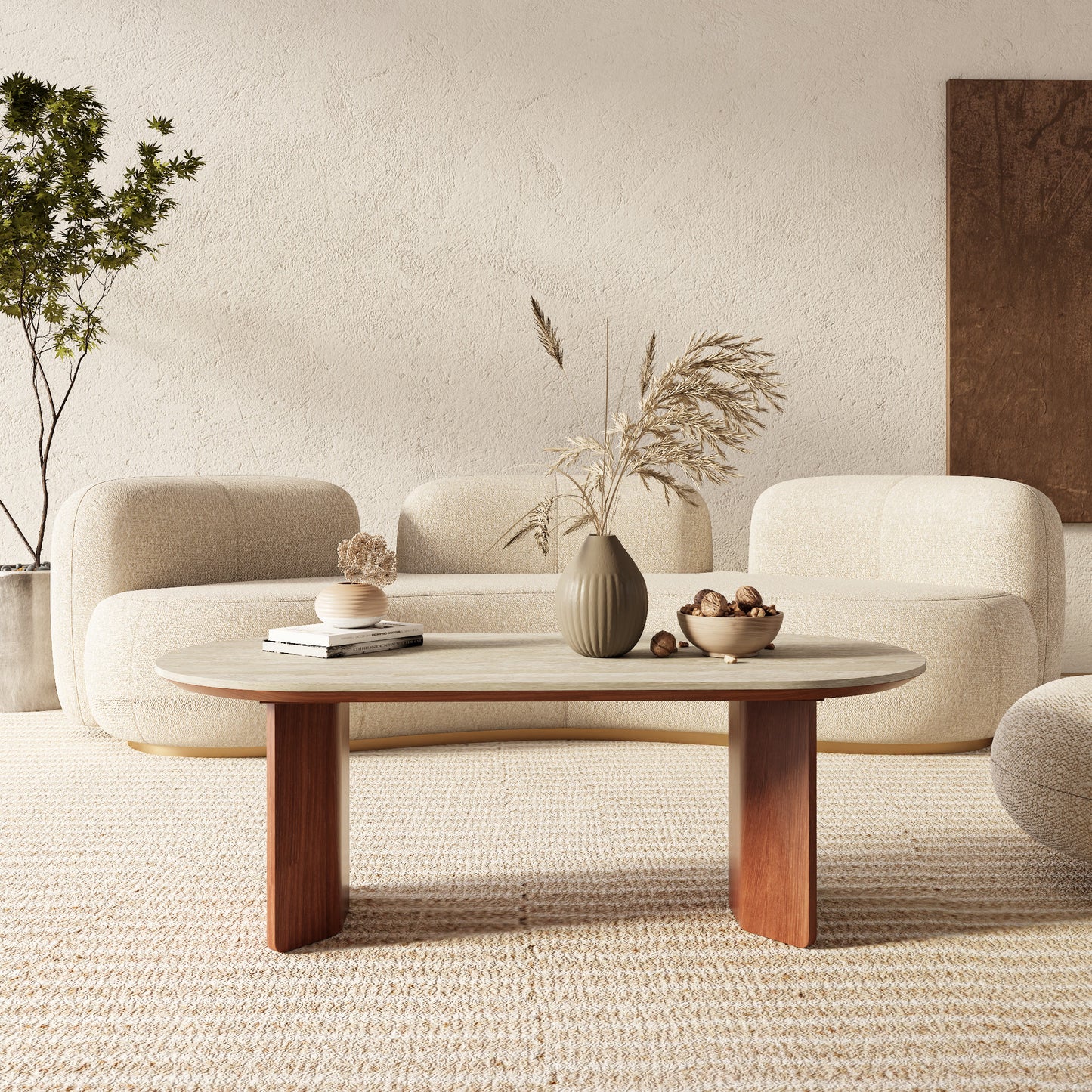 Ownkoti Slate Oval Walnut Coffee Table - image 4