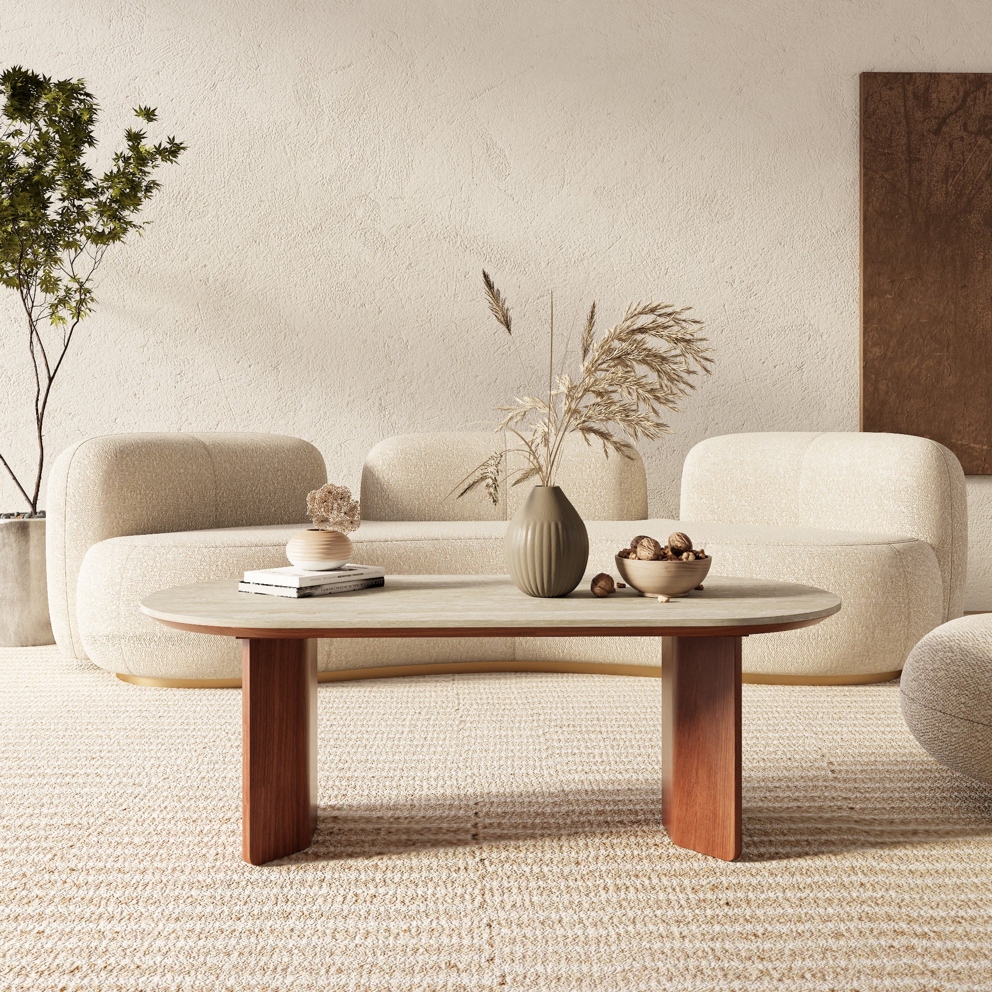 Ownkoti Slate Oval Walnut Coffee Table - image 4