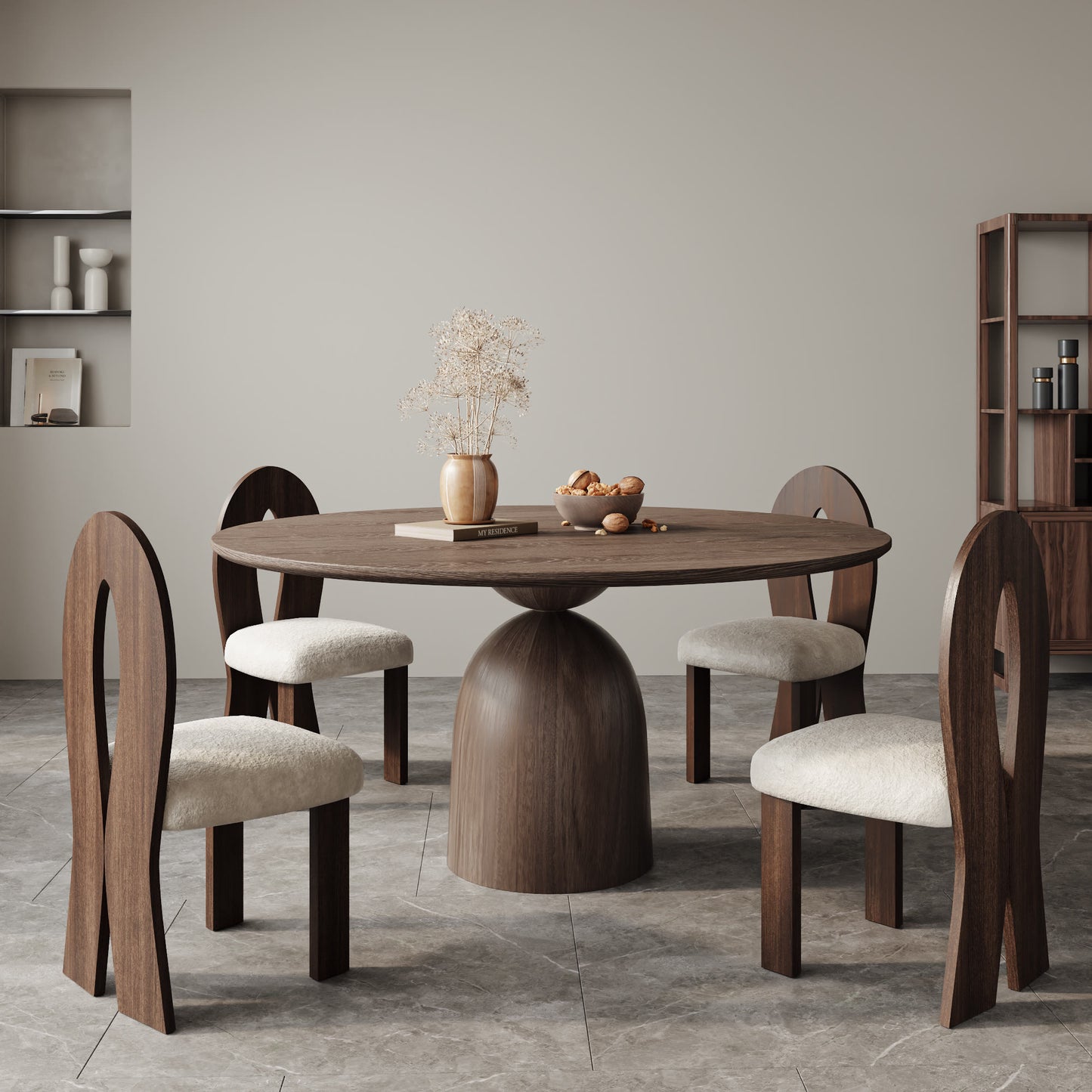 Ownkoti Light Gray Round Dining Table For 4/6/8 Mid Century Modern Dining Tables