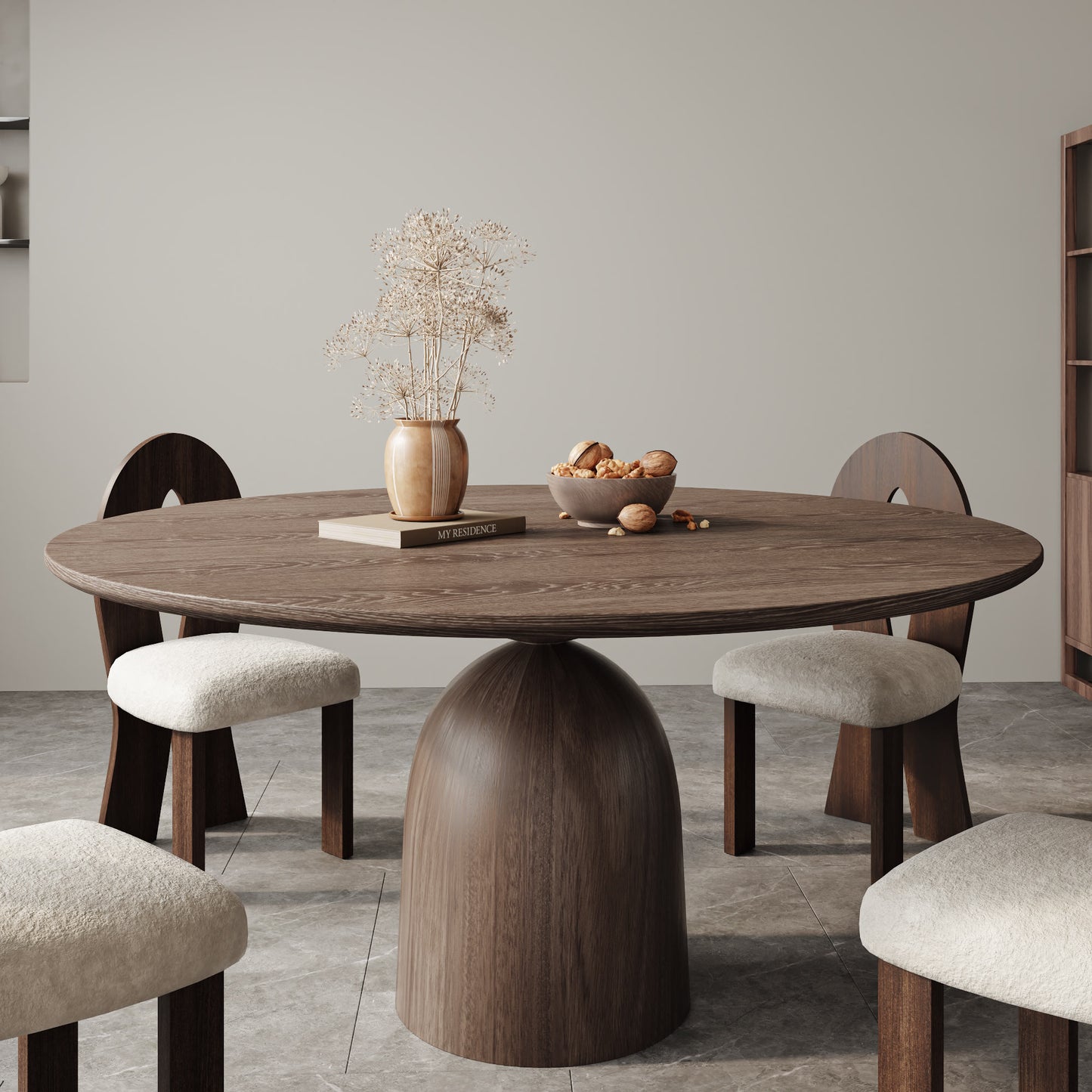 Ownkoti Light Gray Round Dining Table For 4/6/8 Mid Century Modern Dining Tables