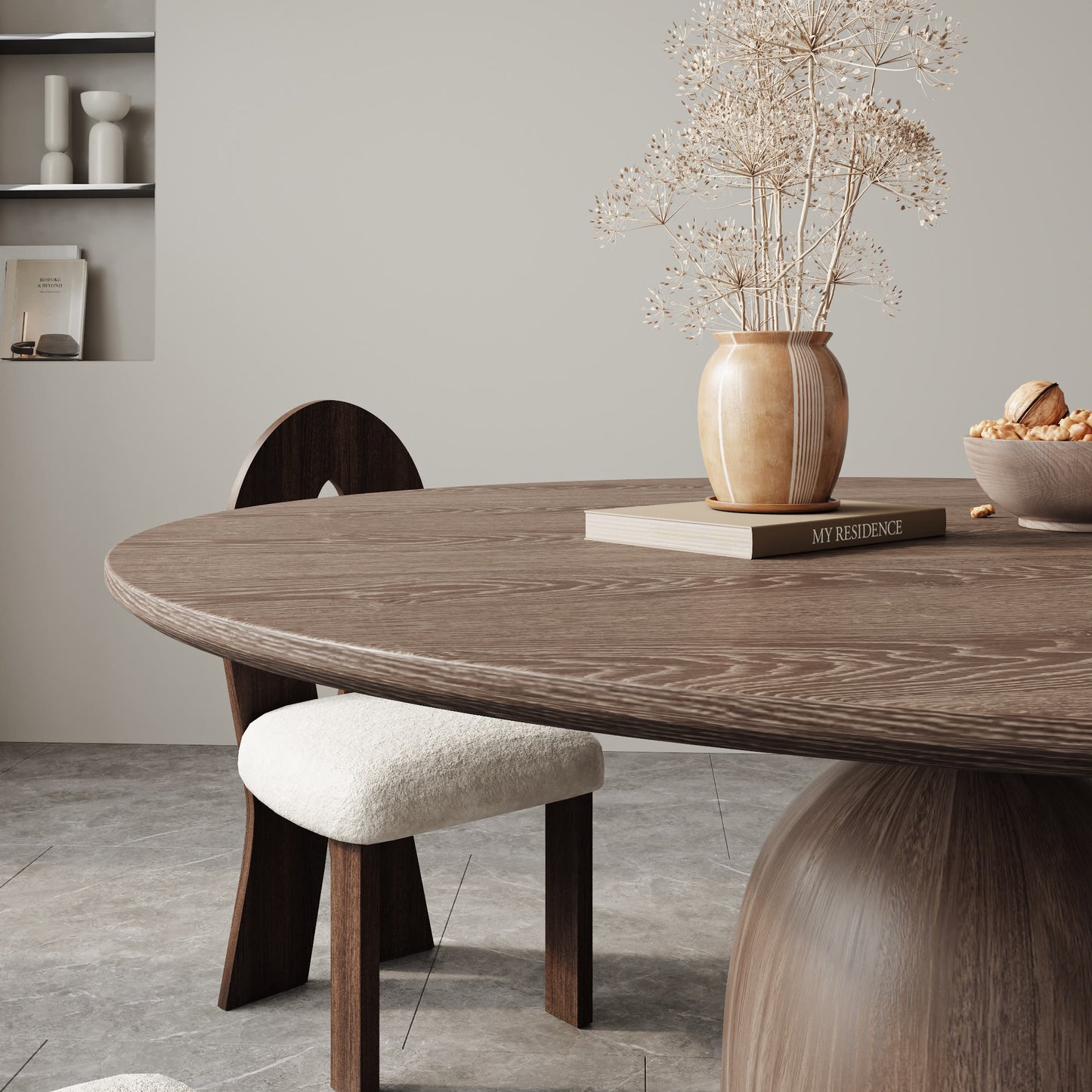 Ownkoti Light Gray Round Dining Table For 4/6/8 Mid Century Modern Dining Tables