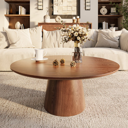 Ownkoti Mid-century Round Solid Wood Pedestal Coffee Table
