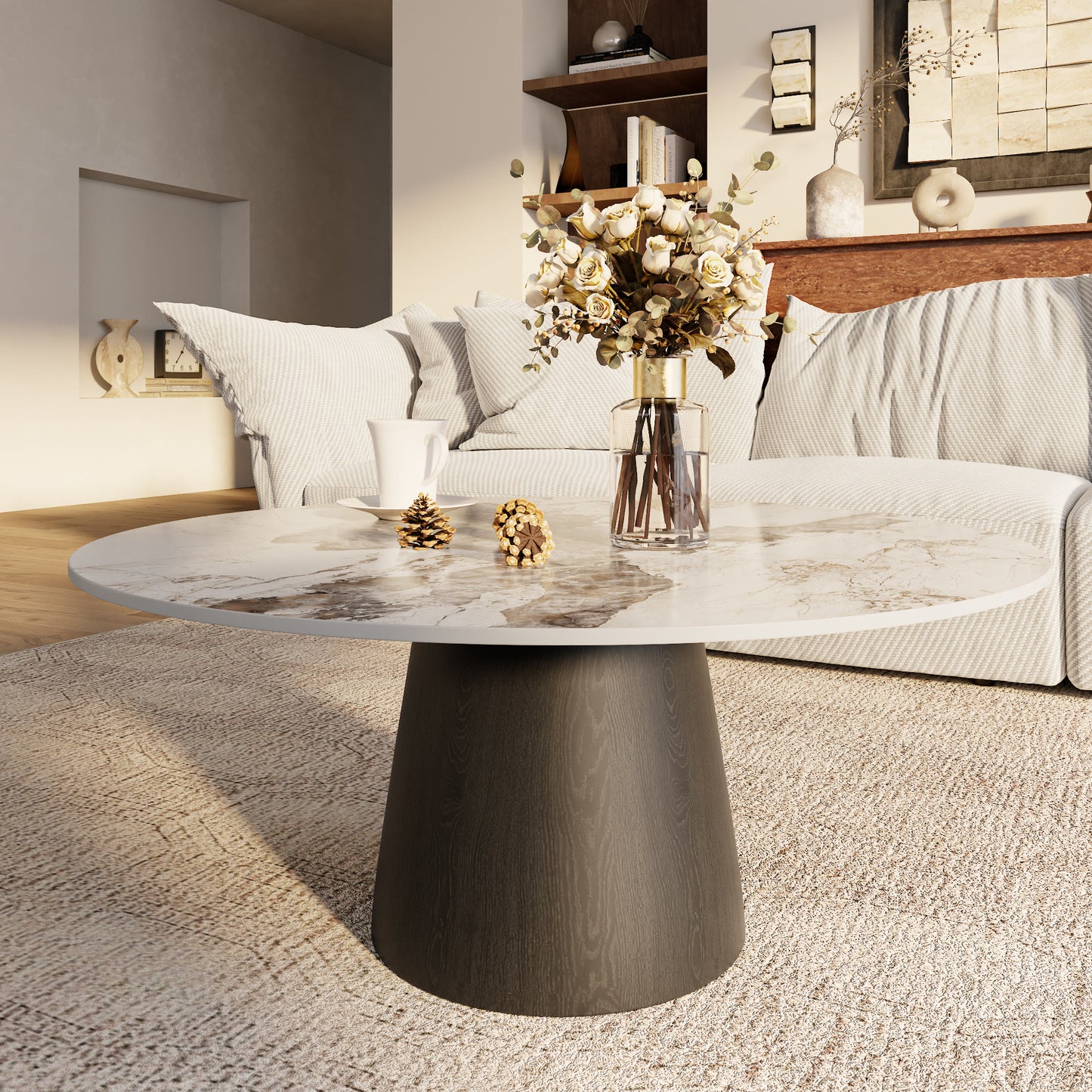 Ownkoti Mid-century Round Solid Wood Pedestal Coffee Table