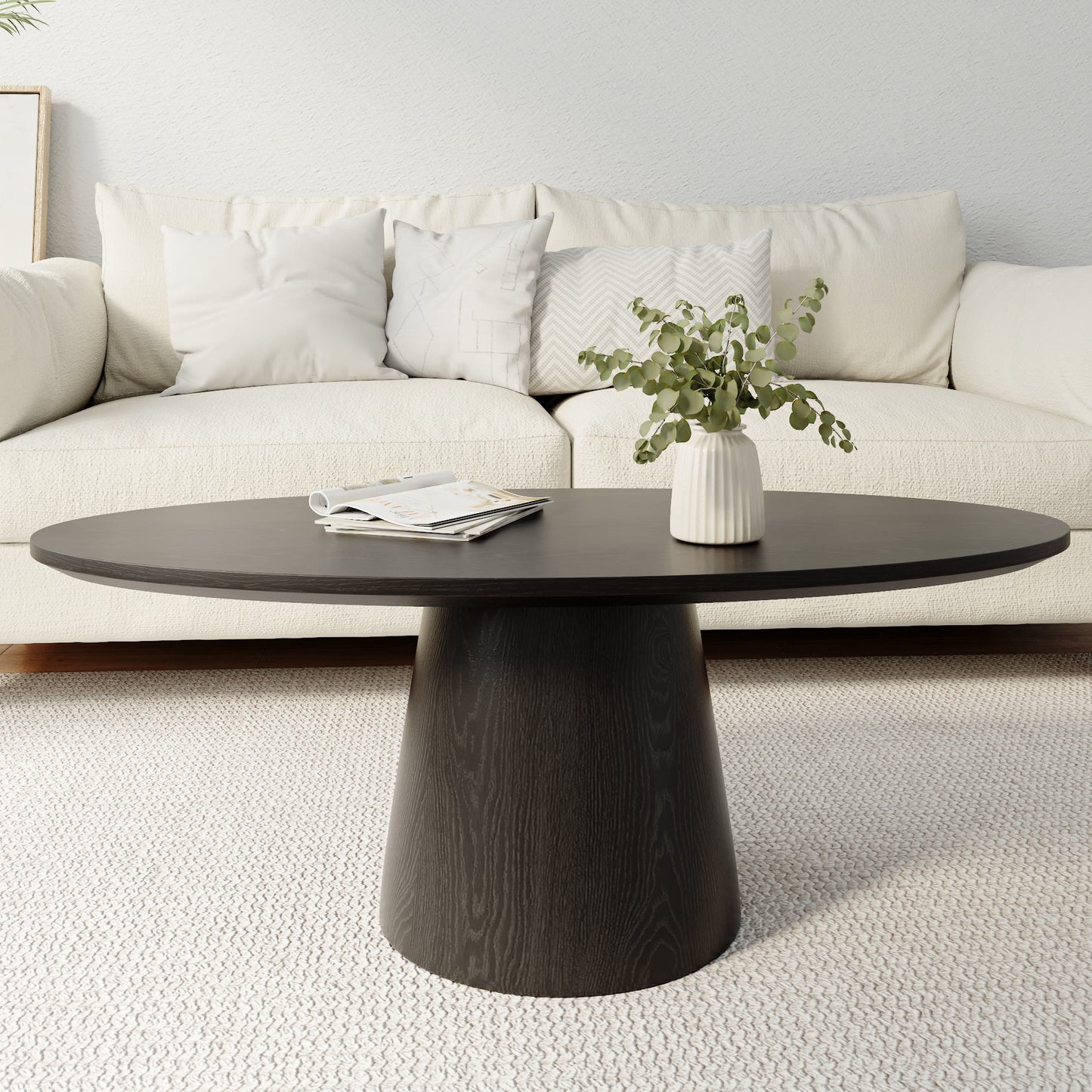 Ownkoti Mid-century Round Solid Wood Pedestal Coffee Table