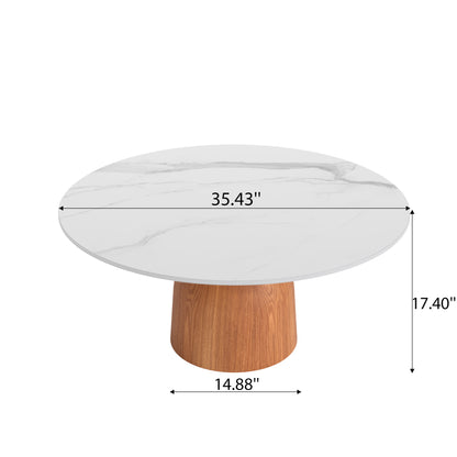 Ownkoti Farmhouse Round Coffee Table Solid Wood Side Table Living Room