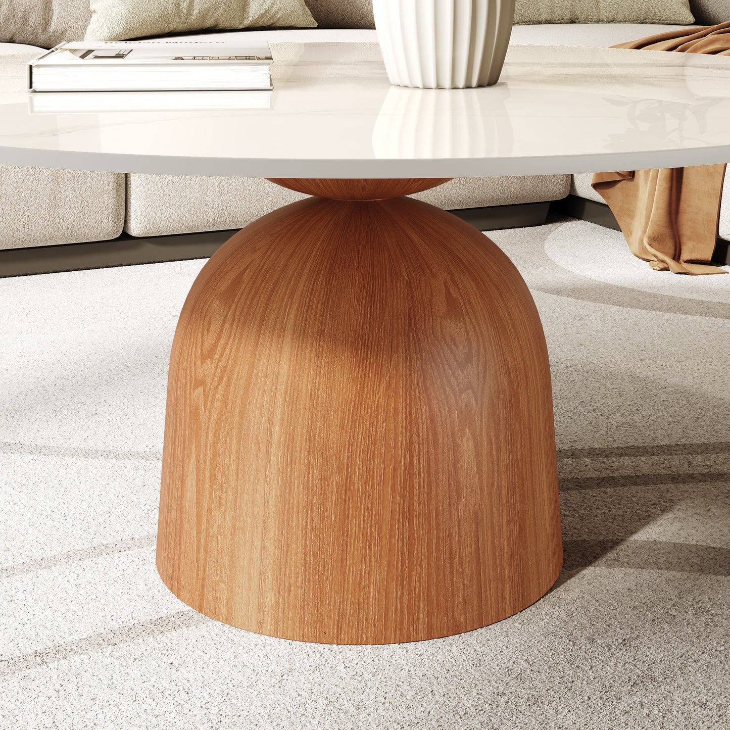 Ownkoti Farmhouse Round Coffee Table Solid Wood Side Table Living Room