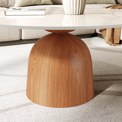 Ownkoti Farmhouse Round Coffee Table Solid Wood Side Table Living Room