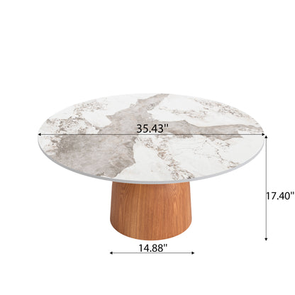 Ownkoti Farmhouse Round Coffee Table Solid Wood Side Table Living Room