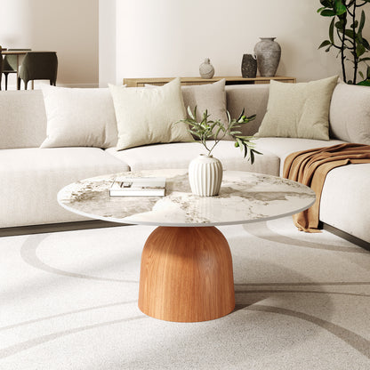 Ownkoti Farmhouse Round Coffee Table Solid Wood Side Table Living Room