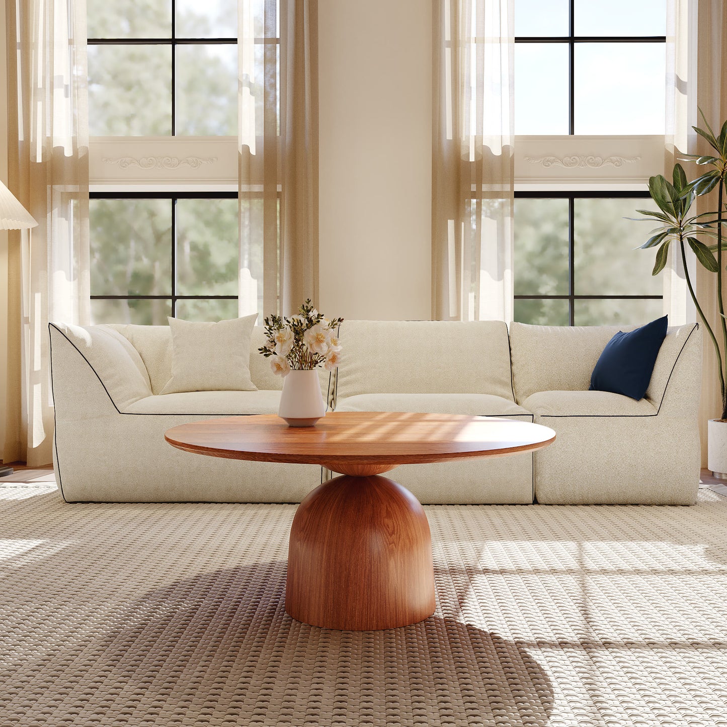 Ownkoti Farmhouse Round Coffee Table Solid Wood Side Table Living Room