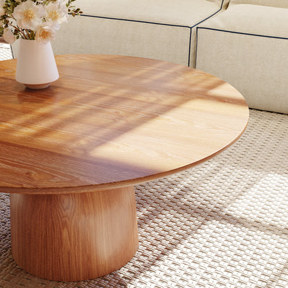 Ownkoti Farmhouse Round Coffee Table Solid Wood Side Table Living Room