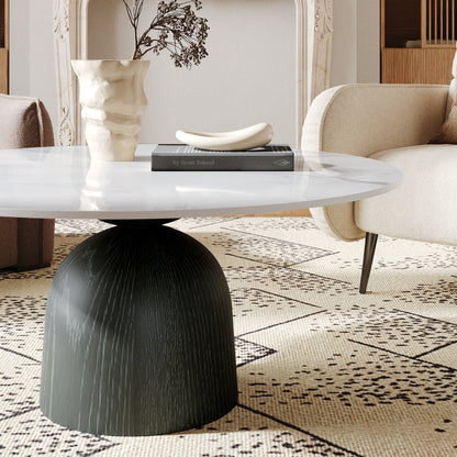 Ownkoti Farmhouse Round Coffee Table Solid Wood Side Table Living Room