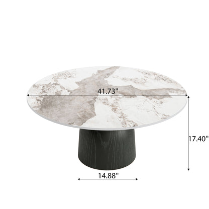 Ownkoti Farmhouse Round Coffee Table Solid Wood Side Table Living Room