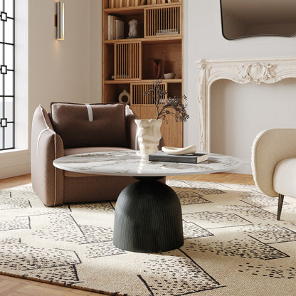 Ownkoti Farmhouse Round Coffee Table Solid Wood Side Table Living Room