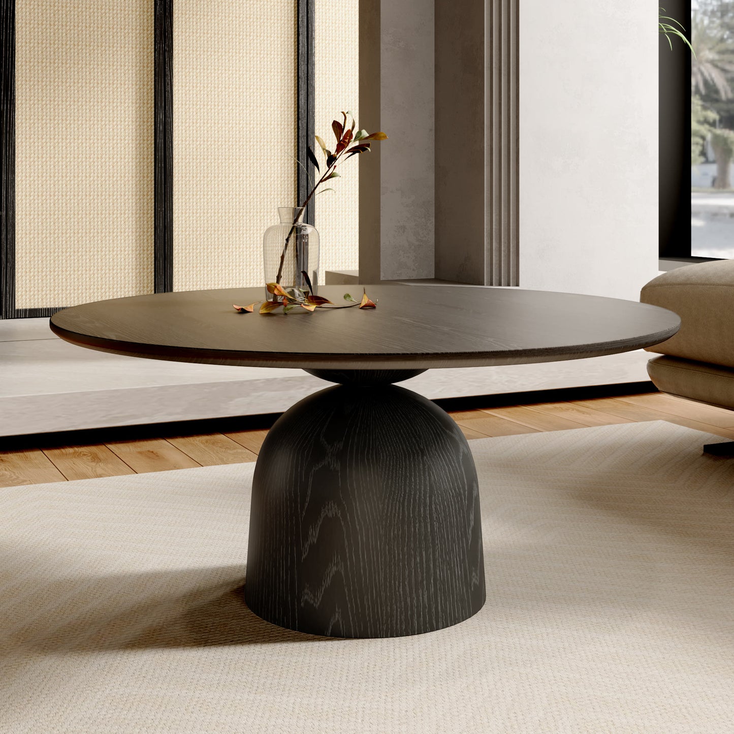 Ownkoti Farmhouse Round Coffee Table Solid Wood Side Table Living Room