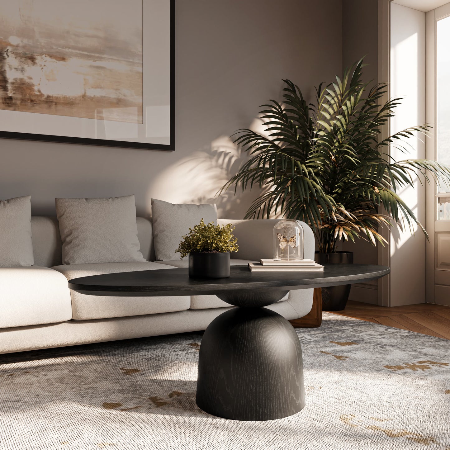 Ownkoti Farmhouse Round Coffee Table Solid Wood Side Table Living Room