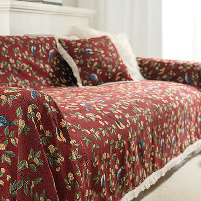 Ownkoti Tassel Floral Bird Soft Sofa Protector