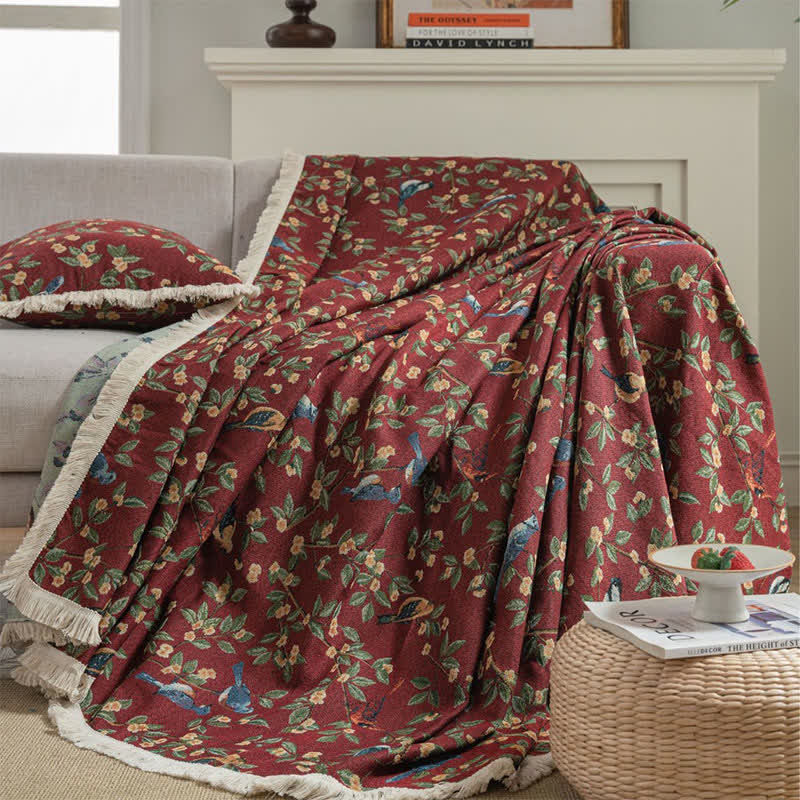 Ownkoti Tassel Floral Bird Soft Sofa Protector