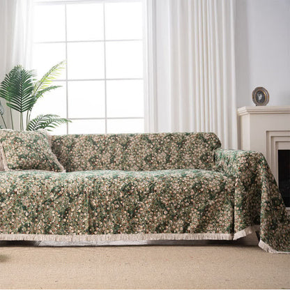 Ownkoti Green Floral Farmhouse Tassel Sofa Protector