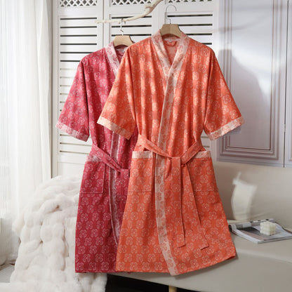 Ownkoti Four-Leaf Clover Cotton Gauze Kimono Robe