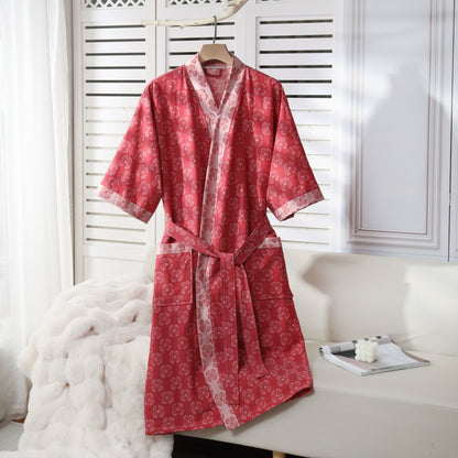 Ownkoti Four-Leaf Clover Cotton Gauze Kimono Robe