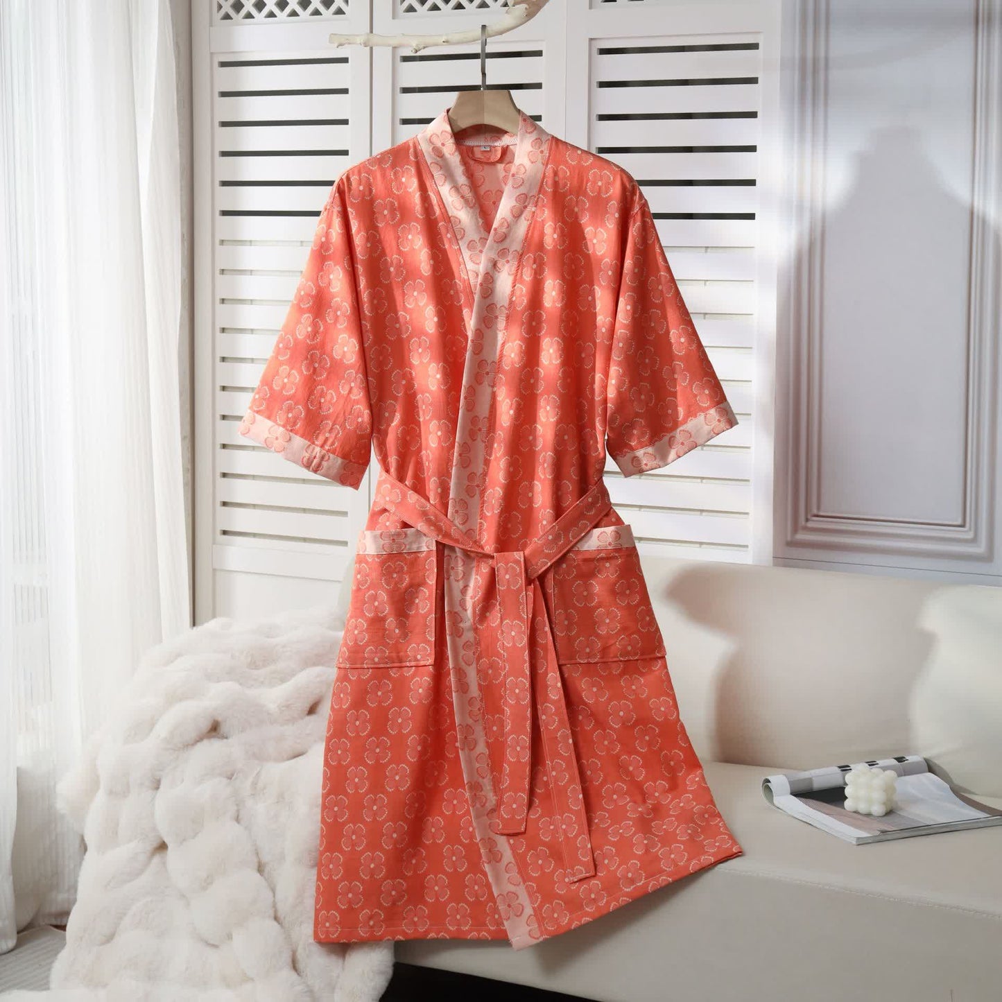 Ownkoti Four-Leaf Clover Cotton Gauze Kimono Robe