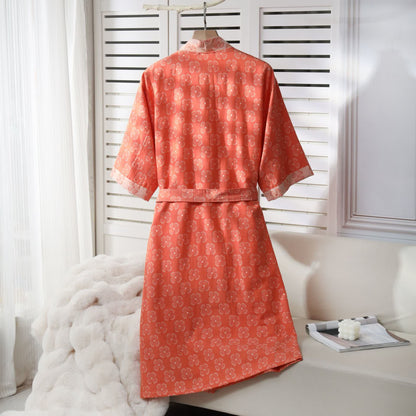 Ownkoti Four-Leaf Clover Cotton Gauze Kimono Robe