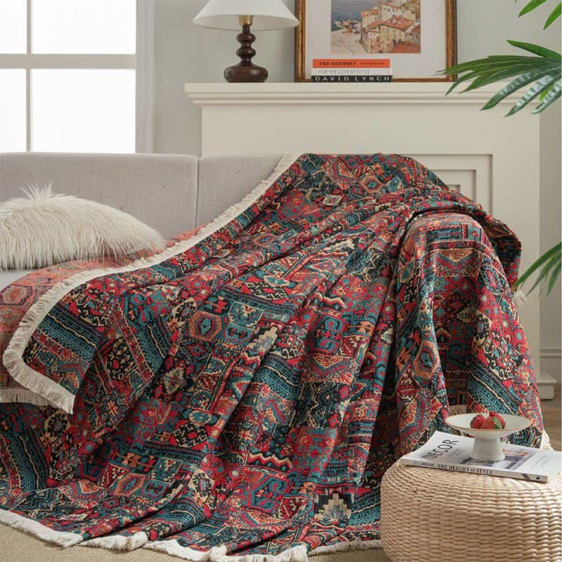 Ownkoti Jacquard Ethnic Tassel Wear-resistant Sofa Cover