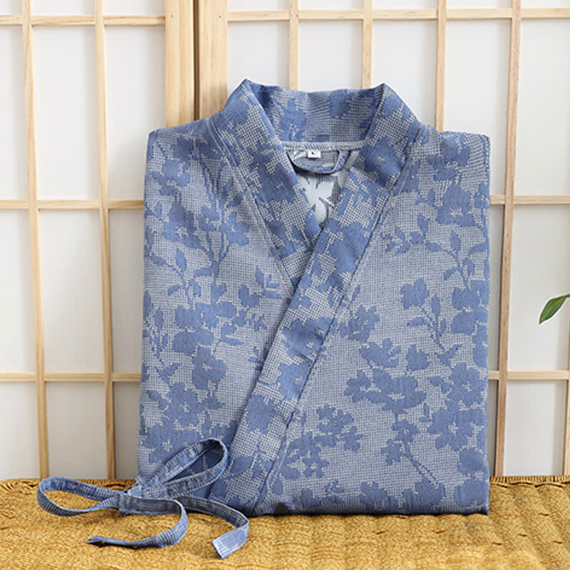 Subtle Floral Kimono Robe with Pocket - image 5