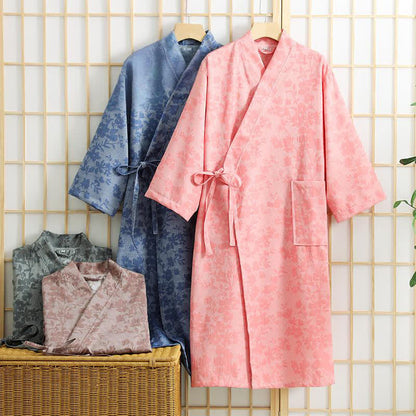 Subtle Floral Kimono Robe with Pocket - image 0