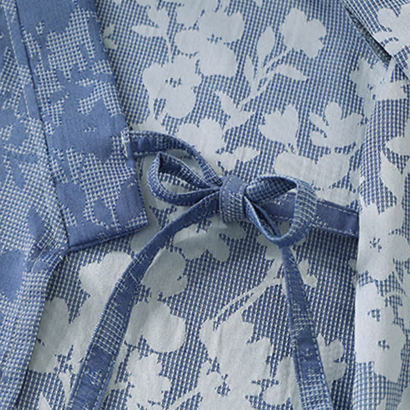 Subtle Floral Kimono Robe with Pocket - image 7