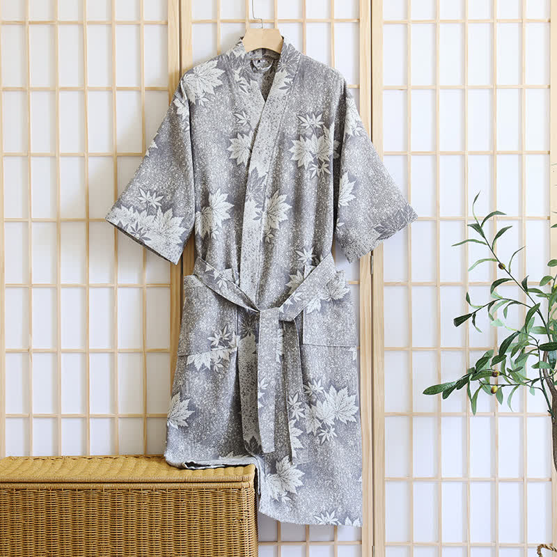 Ownkoti Maple Leaf Cotton Gauze Kimono Robe