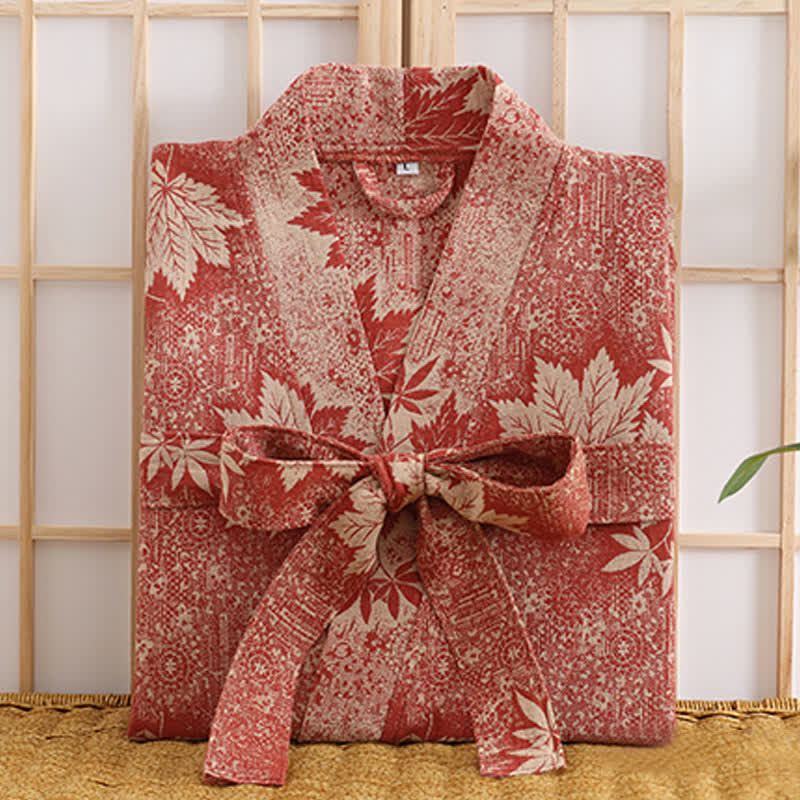 Ownkoti Maple Leaf Cotton Gauze Kimono Robe