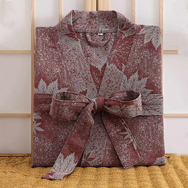 Ownkoti Maple Leaf Cotton Gauze Kimono Robe