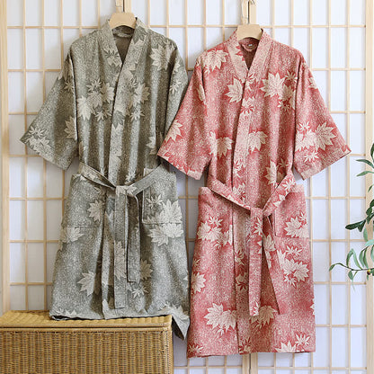 Ownkoti Maple Leaf Cotton Gauze Kimono Robe