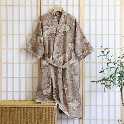 Ownkoti Maple Leaf Cotton Gauze Kimono Robe