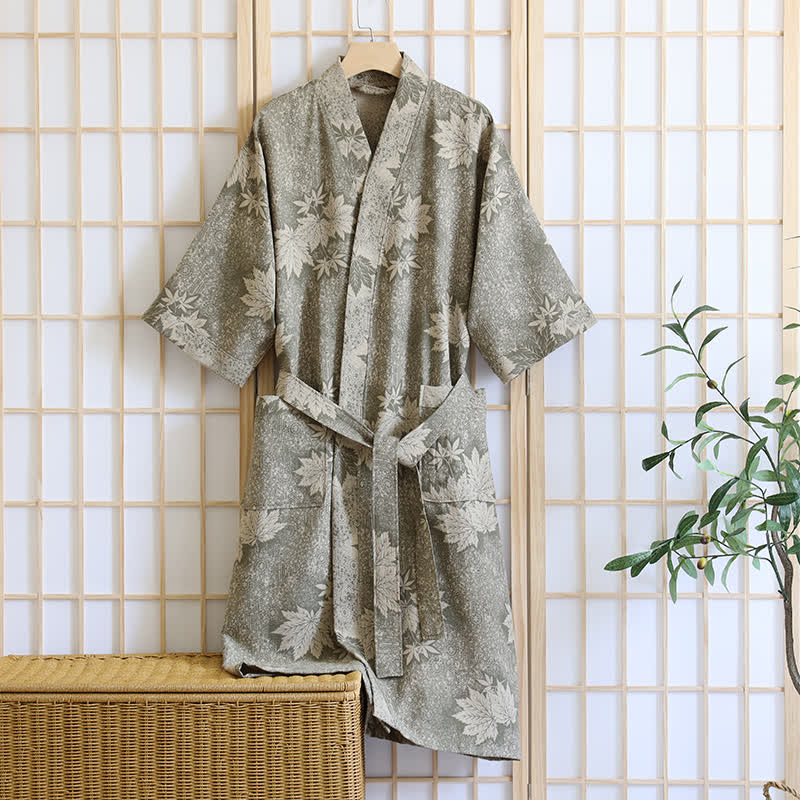 Ownkoti Maple Leaf Cotton Gauze Kimono Robe