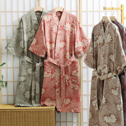 Ownkoti Maple Leaf Cotton Gauze Kimono Robe
