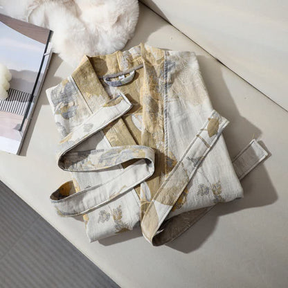 Ownkoti Unisex Yellow Floral Cotton Gauze Bathrobe