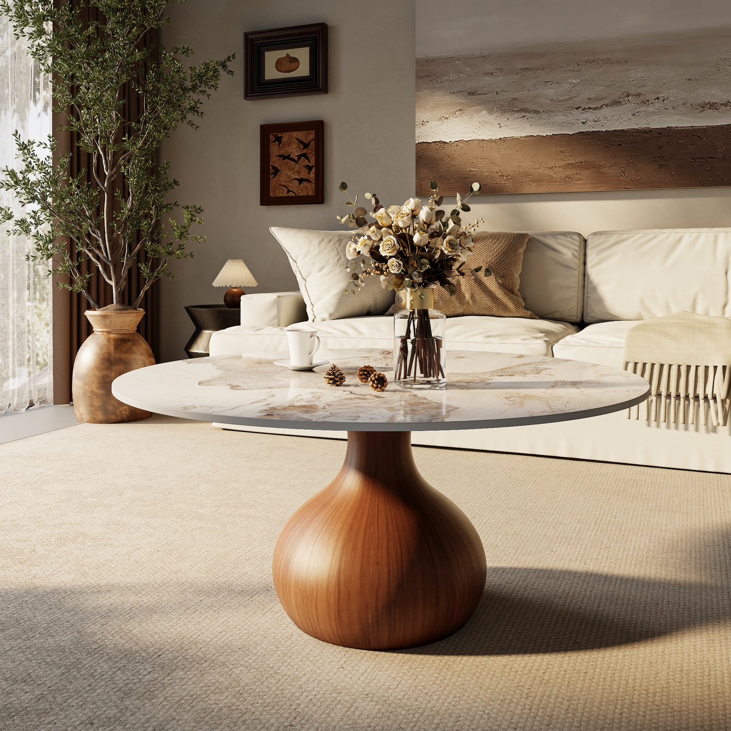 Ownkoti Mid-Century Modern Round Coffee Table For Living Room & Home Decor