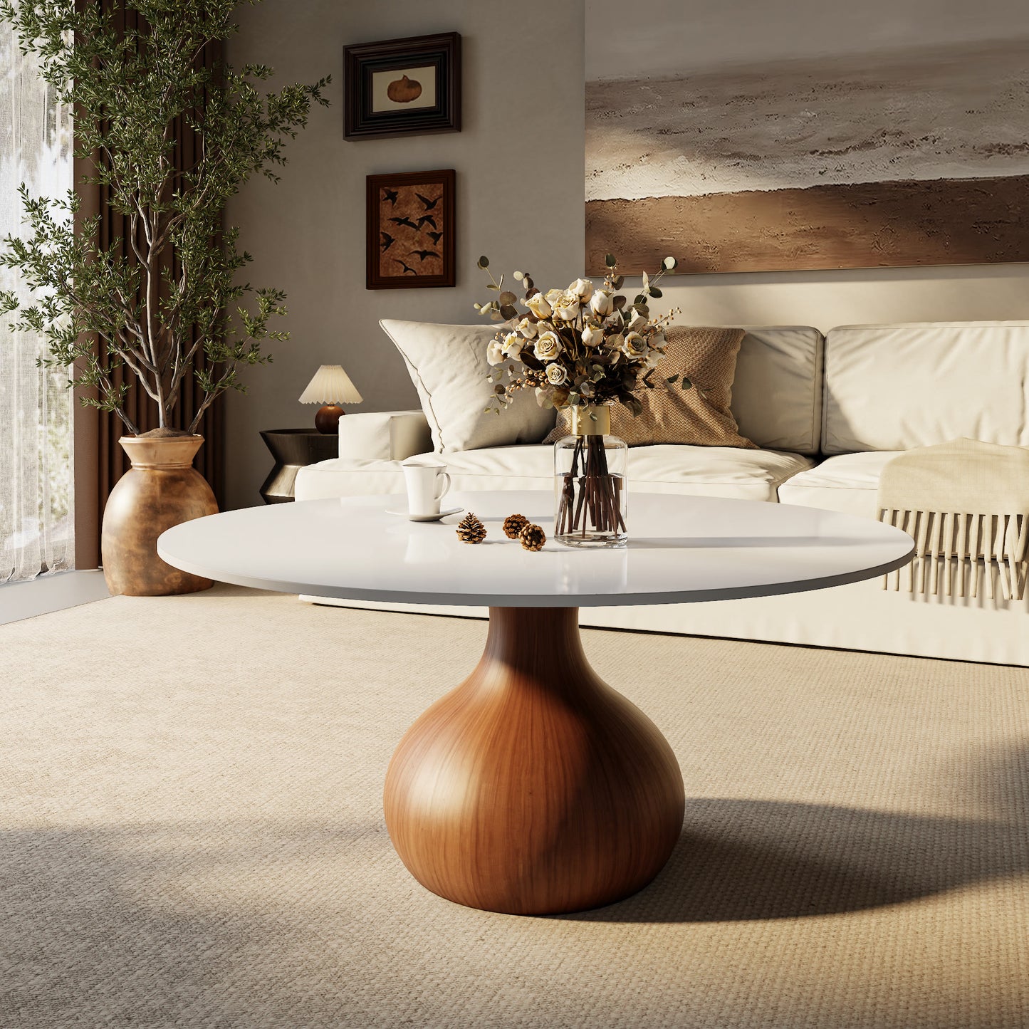 Ownkoti Mid-Century Modern Round Coffee Table For Living Room & Home Decor