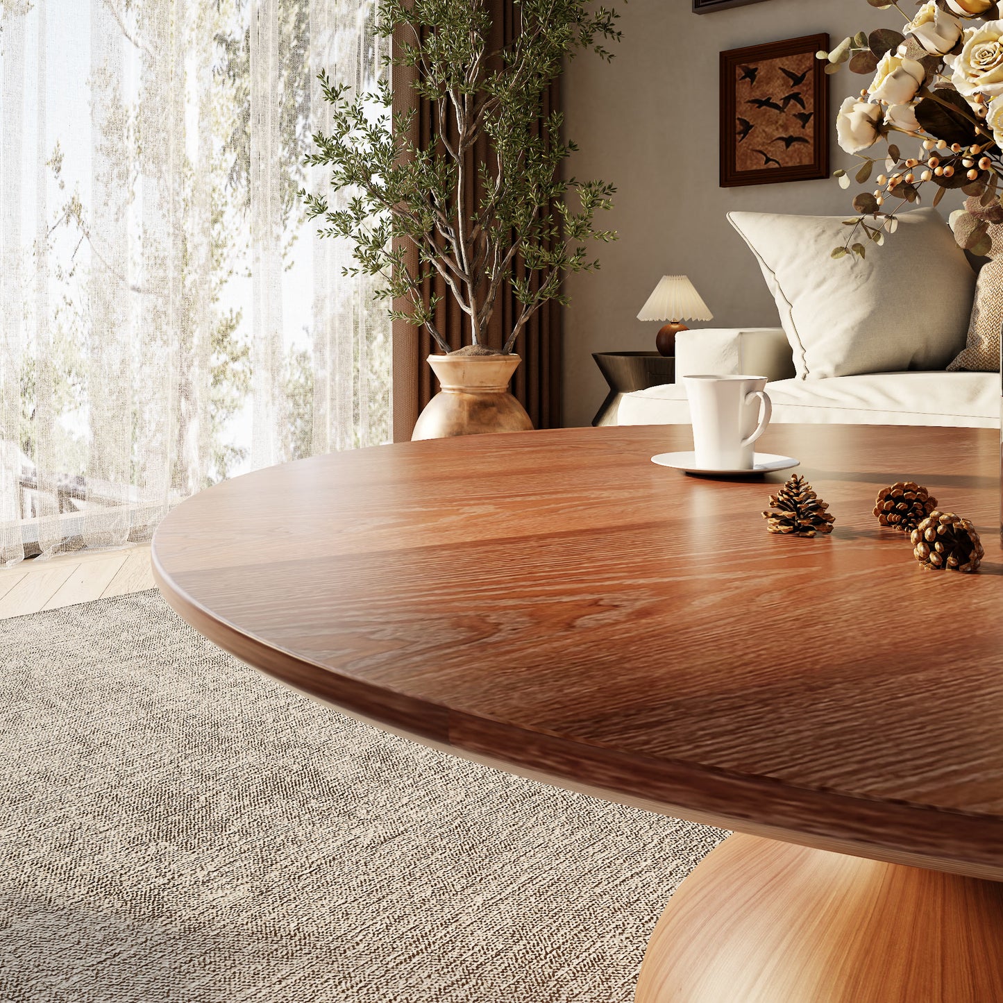 Ownkoti Mid-Century Modern Round Coffee Table For Living Room & Home Decor