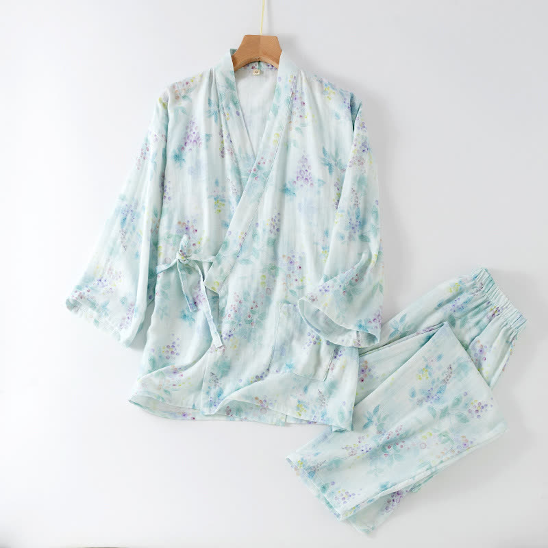 Ownkoti Lilac Print Cotton Gauze Japanese Pajamas