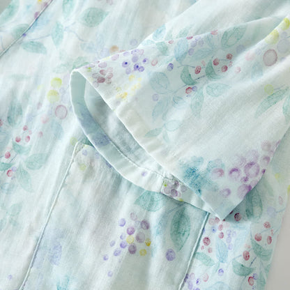Ownkoti Lilac Print Cotton Gauze Japanese Pajamas