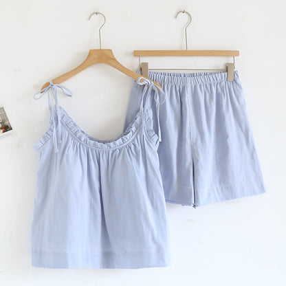 Ownkoti Ruffle Trim Cotton Padded Camisole Pajamas - Blue - XL - image 2